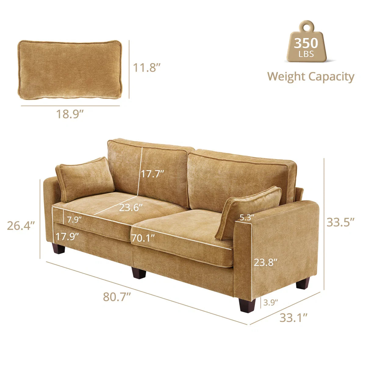 Modern Minimalist 80'' Square Arm Sofa
