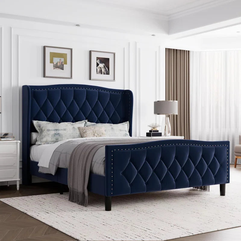Kailiah Upholstered Metal Wingback Bed
