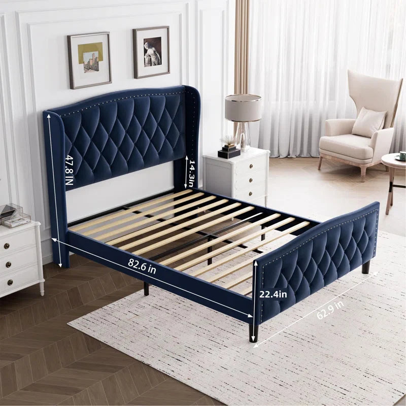 Kailiah Upholstered Metal Wingback Bed