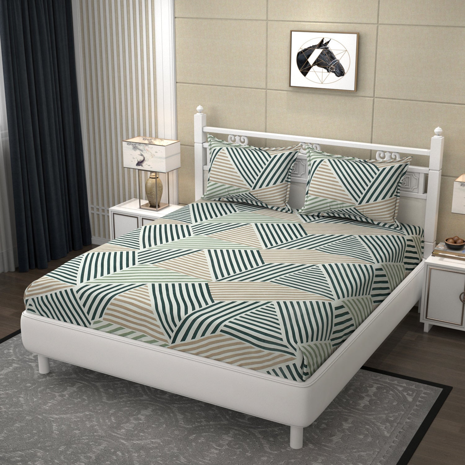 Premium Superfine Microfiber King Size Fitted Bedsheet with Two Cushion Covers (Unique)