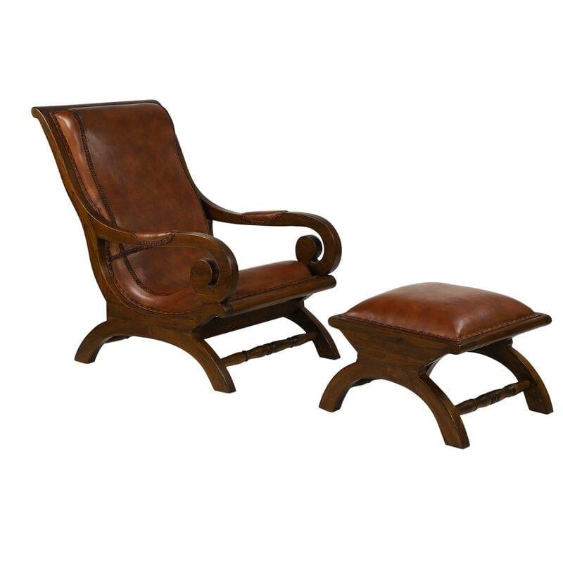 Teak Wood Armchair Lounge Chair with Ottoman