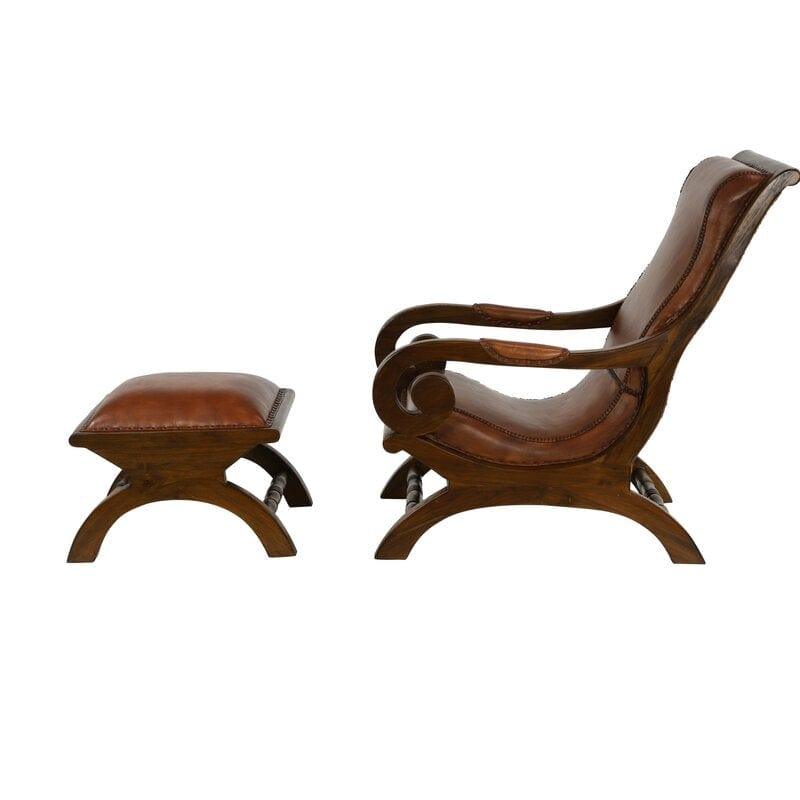 Teak Wood Armchair Lounge Chair with Ottoman