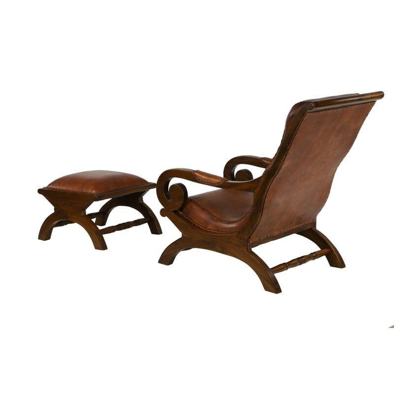 Teak Wood Armchair Lounge Chair with Ottoman