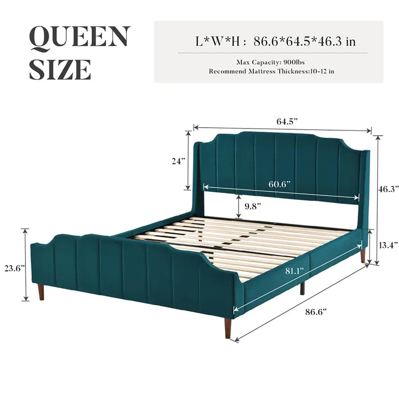 Lasater Queen Size Modern Curved Upholstered Bed