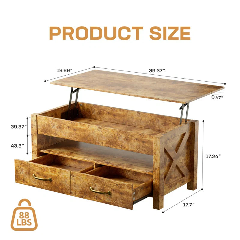 Lift Top Coffee Table With 2 Storage Drawers Cocktail Table