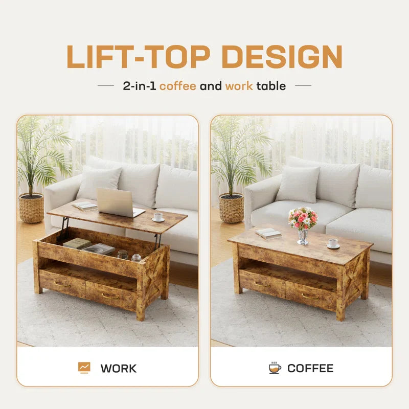 Lift Top Coffee Table With 2 Storage Drawers Cocktail Table