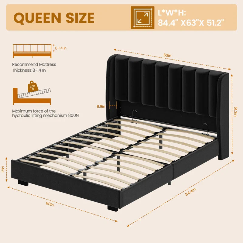 Classic Comfort Lift-Up Storage Bed Frame with 51