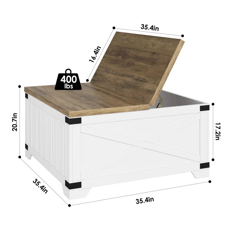 Farmhouse Square Storage Coffee Table with Hinged Lift Top