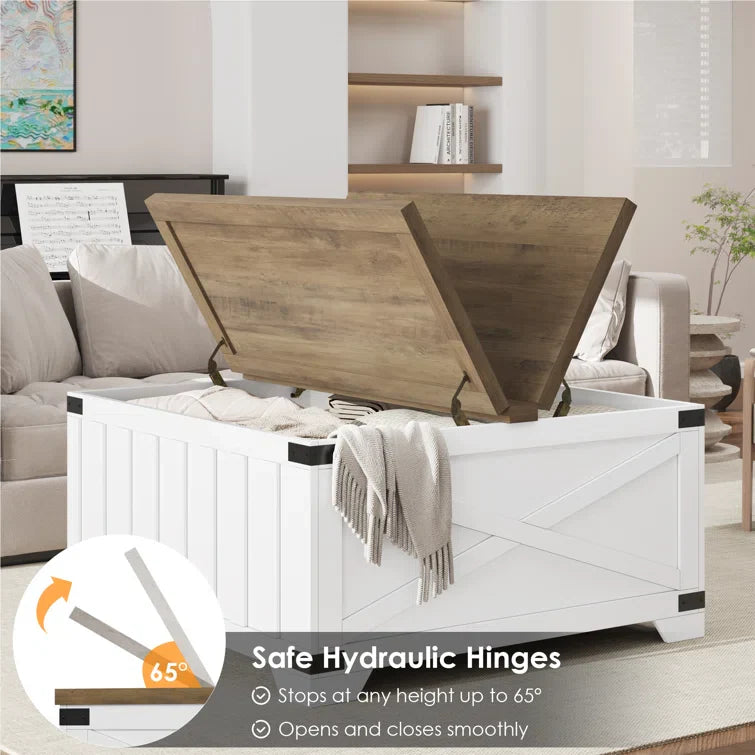Farmhouse Square Storage Coffee Table with Hinged Lift Top