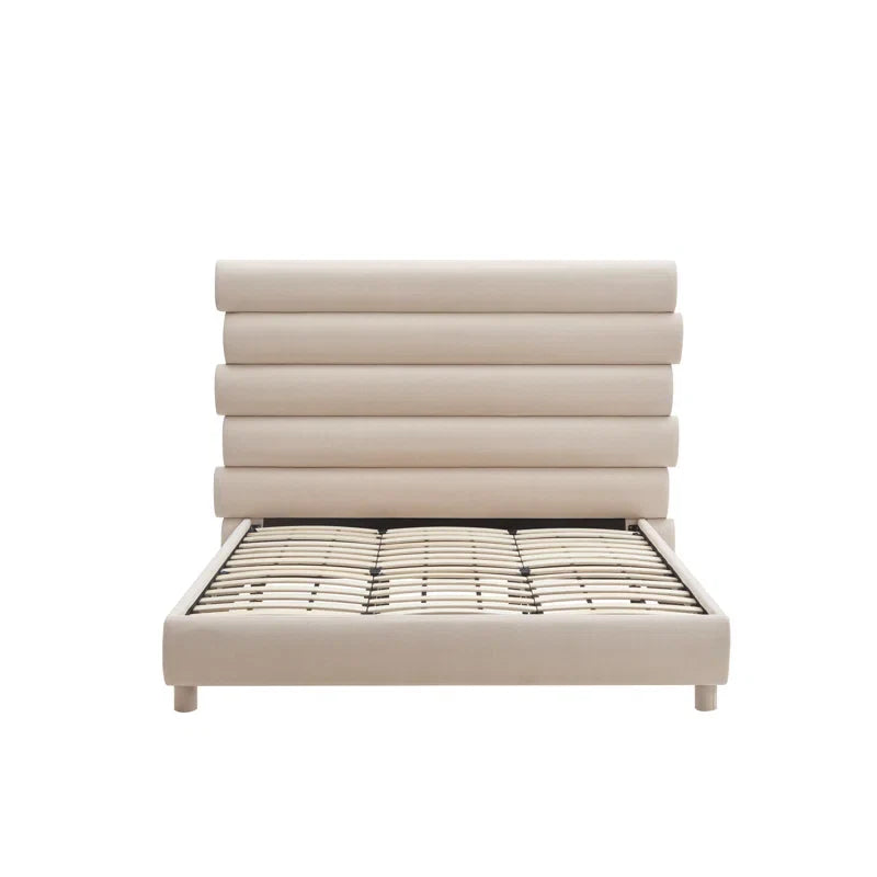 Luxury 60-Inch Asymmetrical High-Back Linen Upholstered Platform Bed - Memory Foam Compatible, No Box Spring Needed | Elevate Your Bedroom with Contemporary Style & Restful Comfort