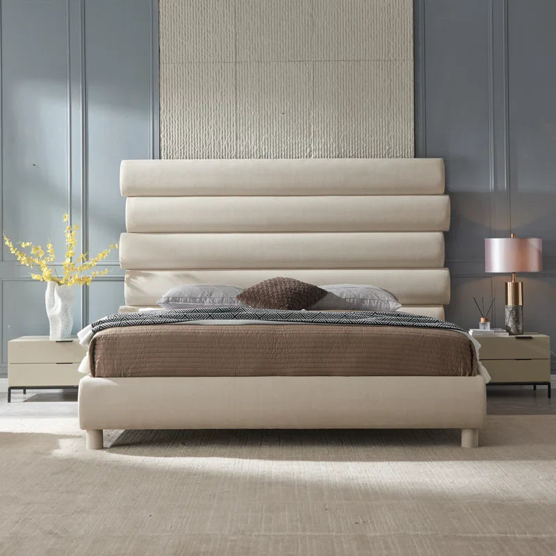 Luxury 60-Inch Asymmetrical High-Back Linen Upholstered Platform Bed - Memory Foam Compatible, No Box Spring Needed | Elevate Your Bedroom with Contemporary Style & Restful Comfort