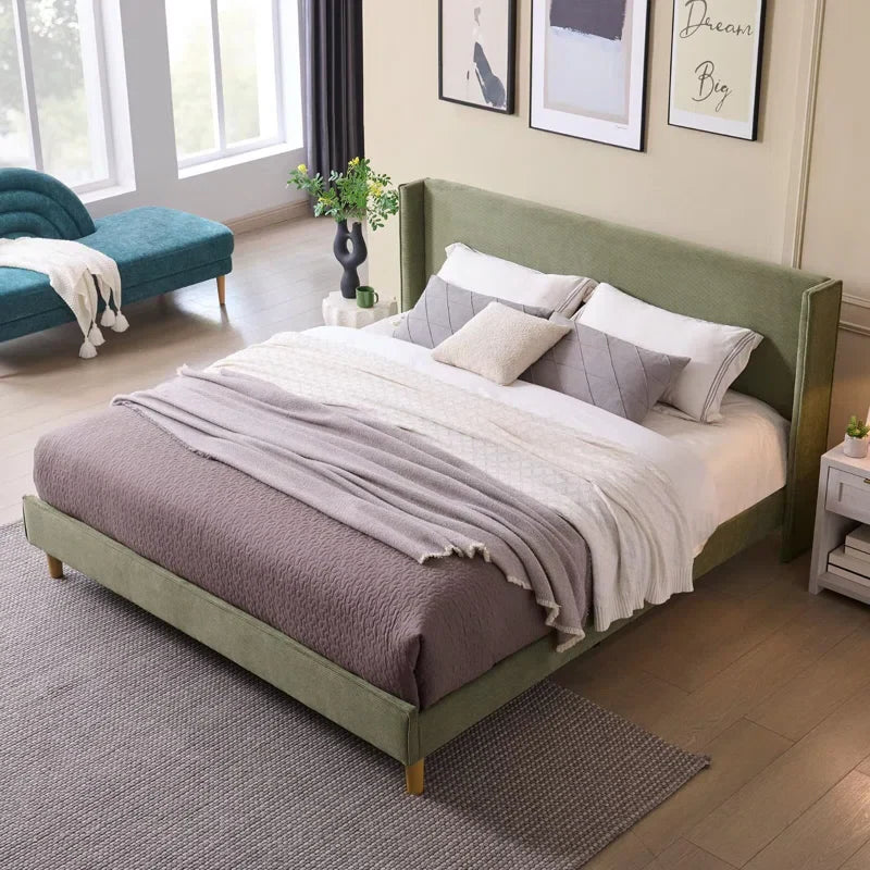 Luxury Corduroy Upholstered Bed - Modern Wingback Design,No Box Spring Needed, Noise-Free