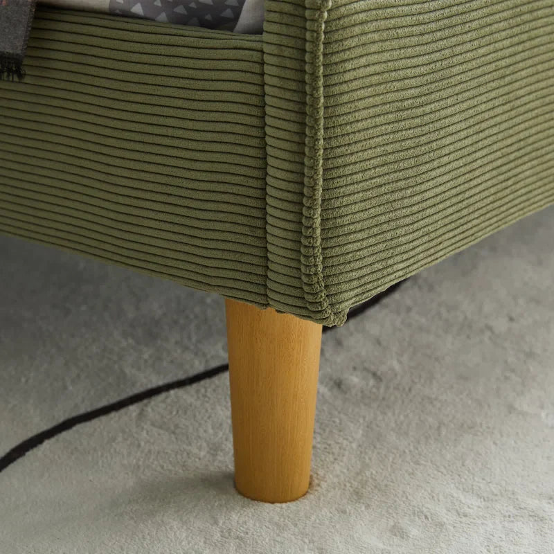 Luxury Corduroy Upholstered Bed - Modern Wingback Design,No Box Spring Needed, Noise-Free