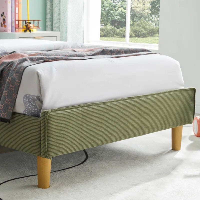 Luxury Corduroy Upholstered Bed - Modern Wingback Design,No Box Spring Needed, Noise-Free