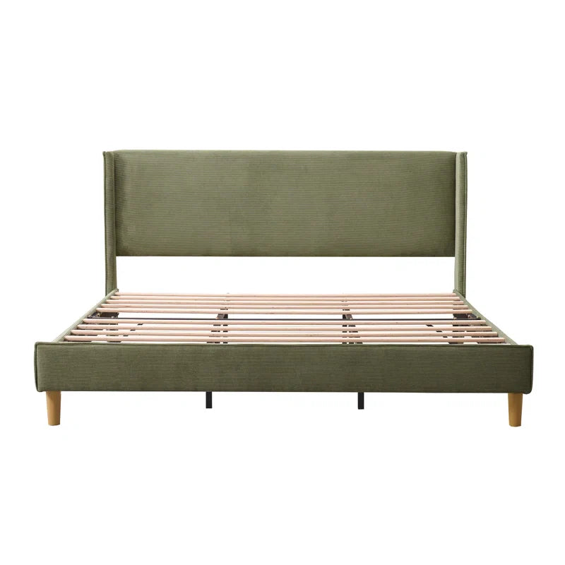 Luxury Corduroy Upholstered Bed - Modern Wingback Design,No Box Spring Needed, Noise-Free
