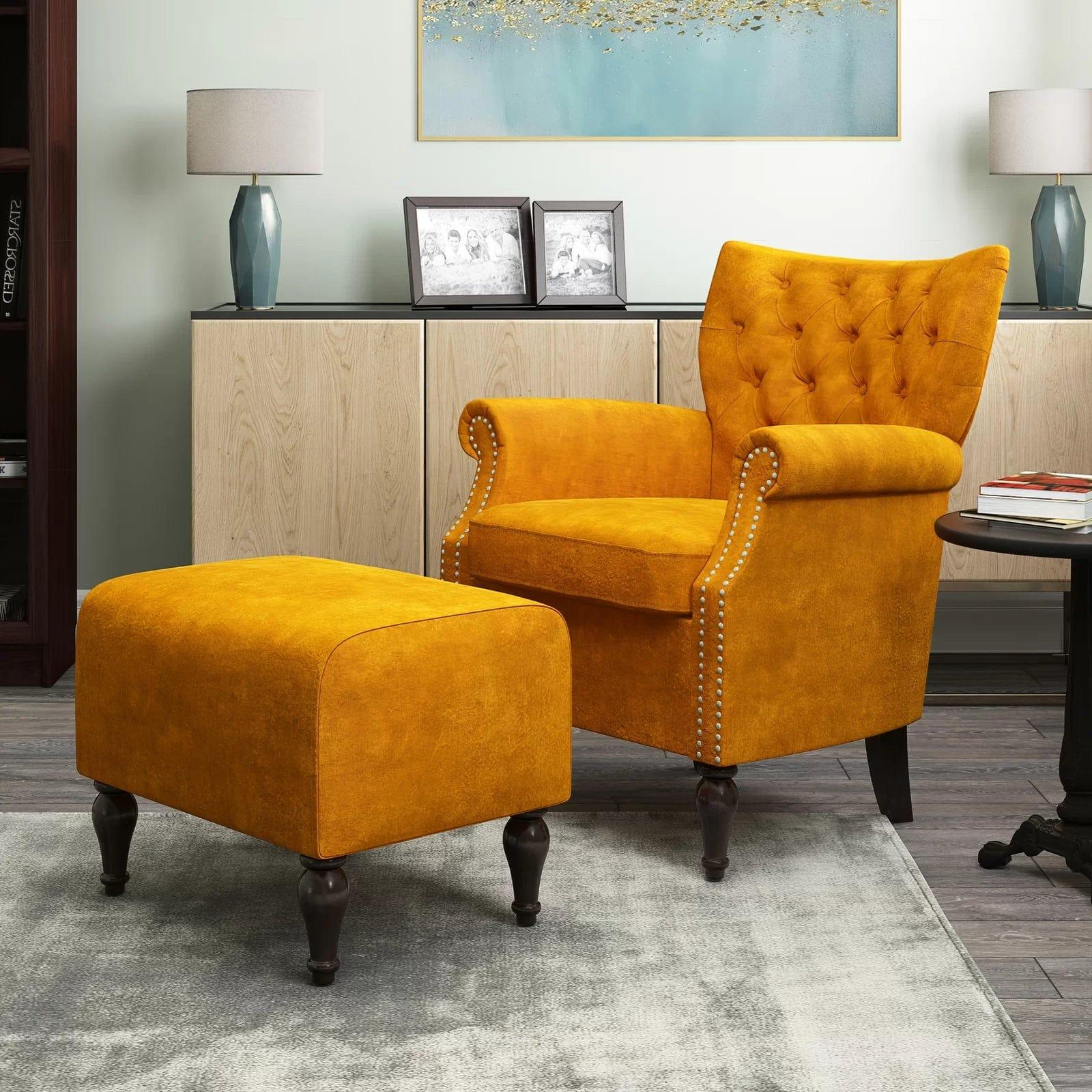 Micky Wide Tufted Armchair and Ottoman