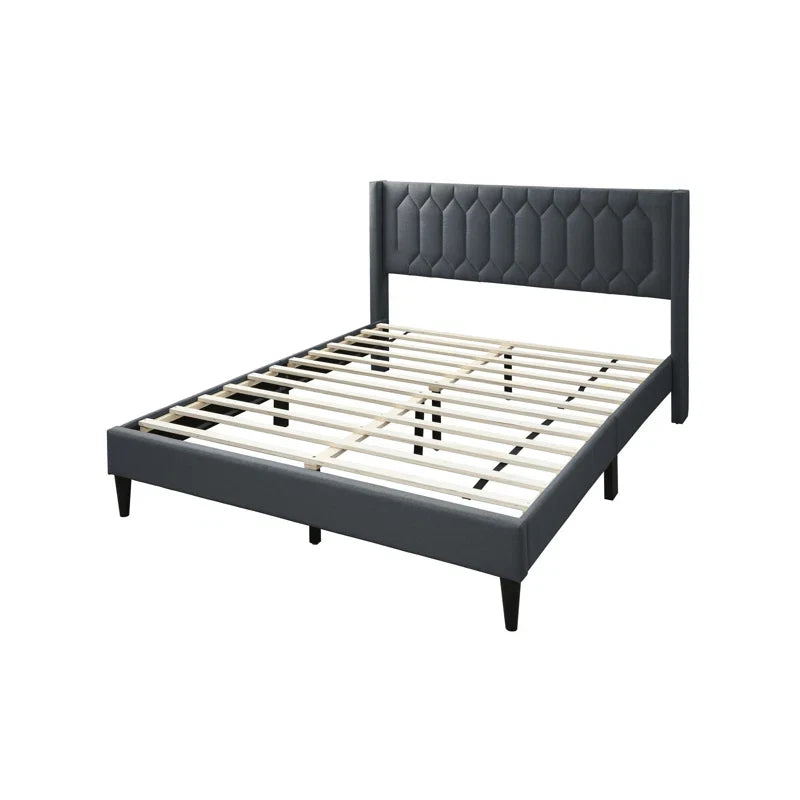 Modern Diamond Charcoal Burlap Headboard Bed