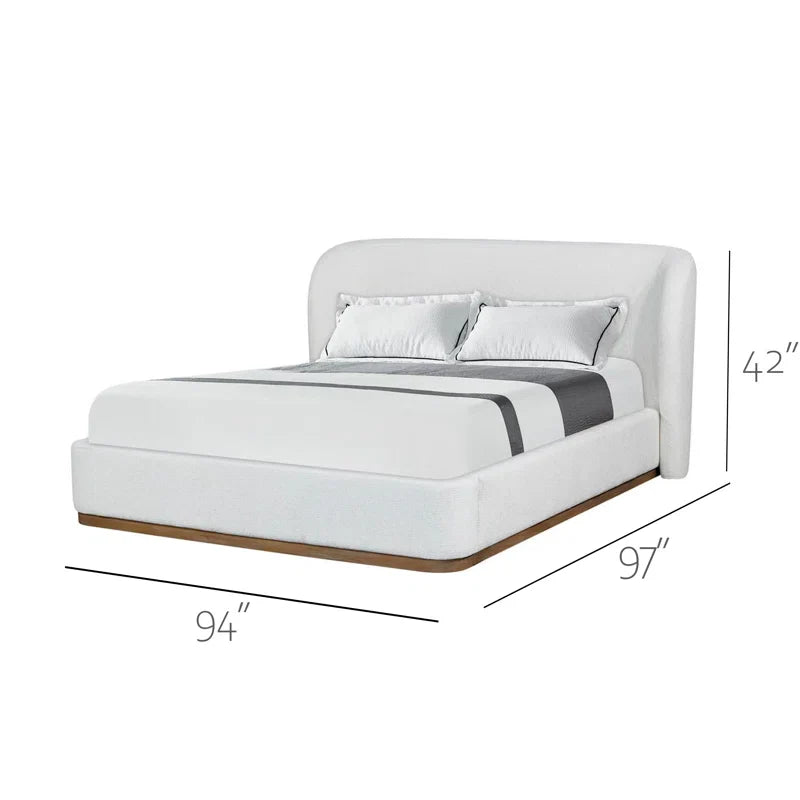 Modern Premium Upholstered Platform Tribeca Bed Frame – Wingback Headboard, Performance Fabric, Rounded Corners