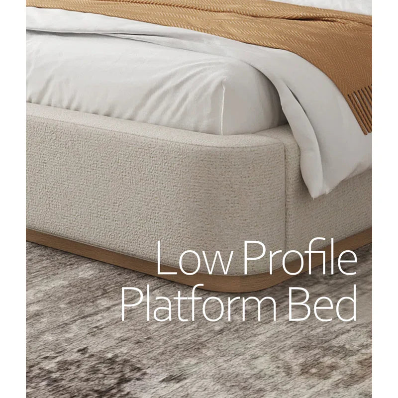 Modern Premium Upholstered Platform Tribeca Bed Frame – Wingback Headboard, Performance Fabric, Rounded Corners