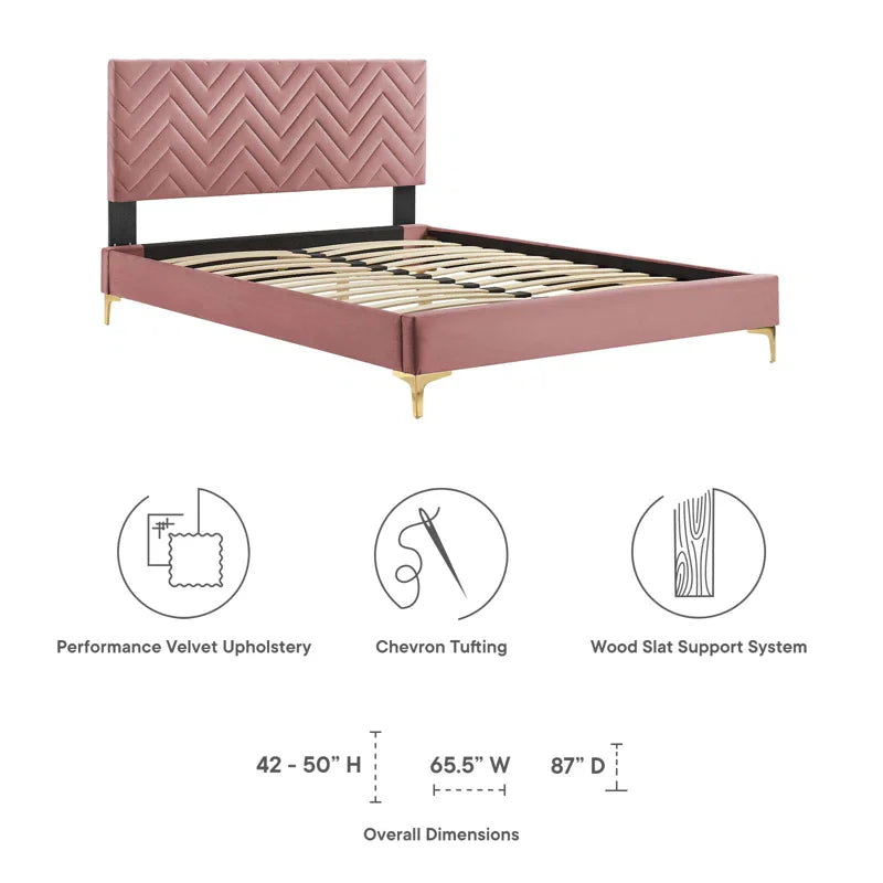 Modway Leah Chevron Tufted Performance Velvet Platform Bed