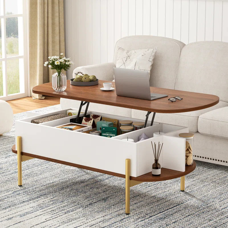 Oval Lift Top Coffee Table With Storage Open Shelf Living Room
