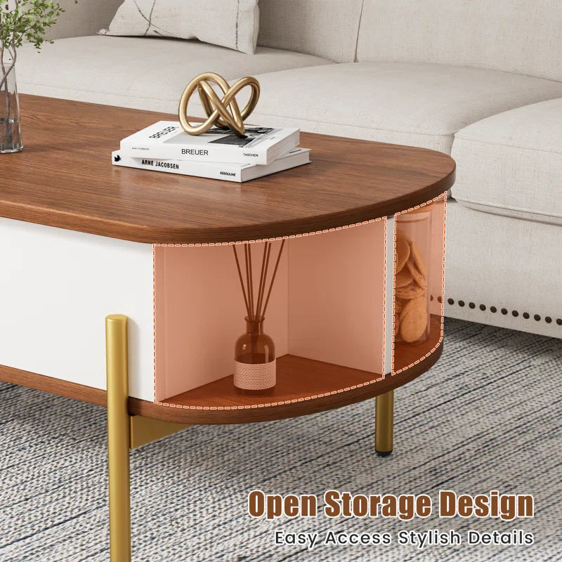 Oval Lift Top Coffee Table With Storage Open Shelf Living Room