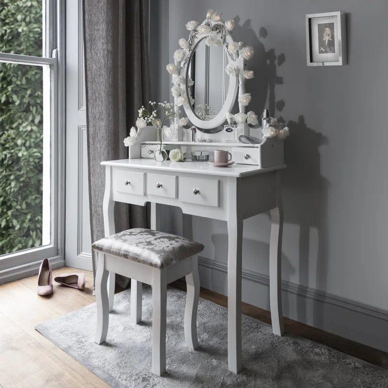 LUARANE Vanity Dressing Table Set with Mirror & Cushioned Stool – Elegant & Multifunctional