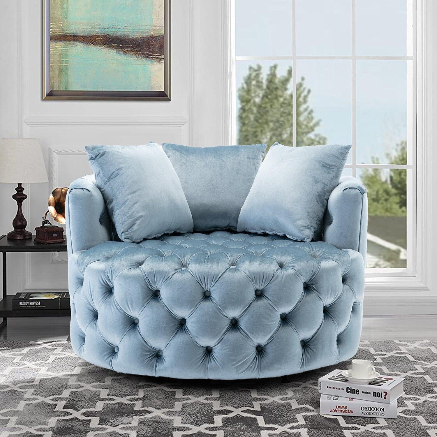 Wide Tufted Barrel chair Tufted Arm Chair