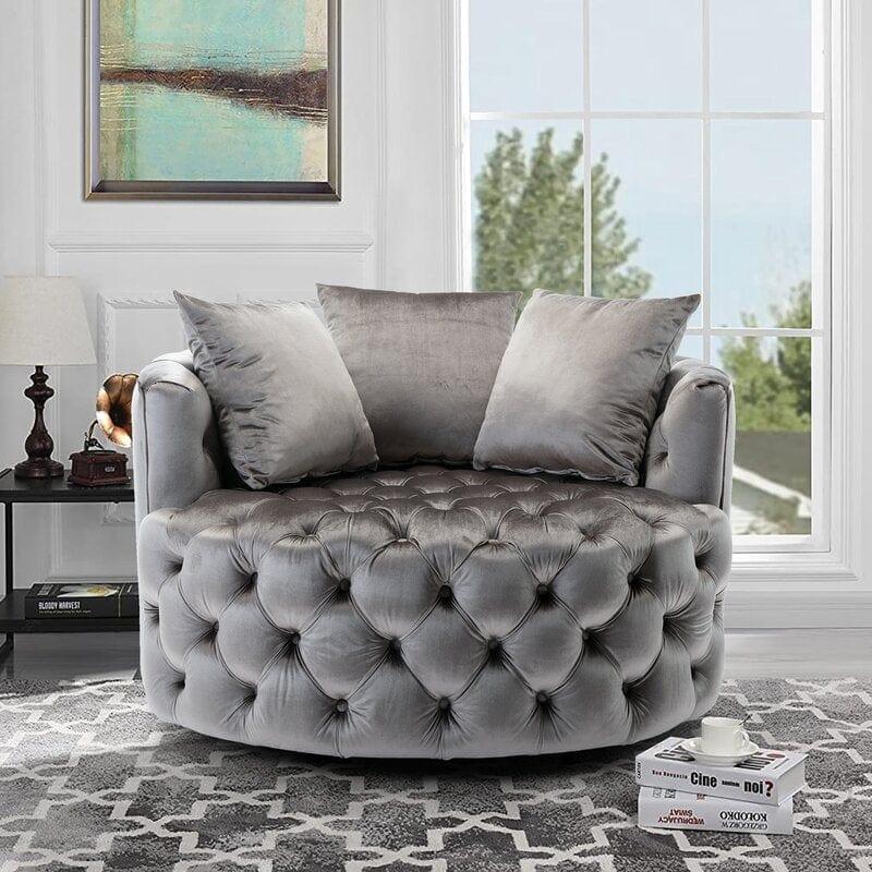 Wide Tufted Barrel chair Tufted Arm Chair