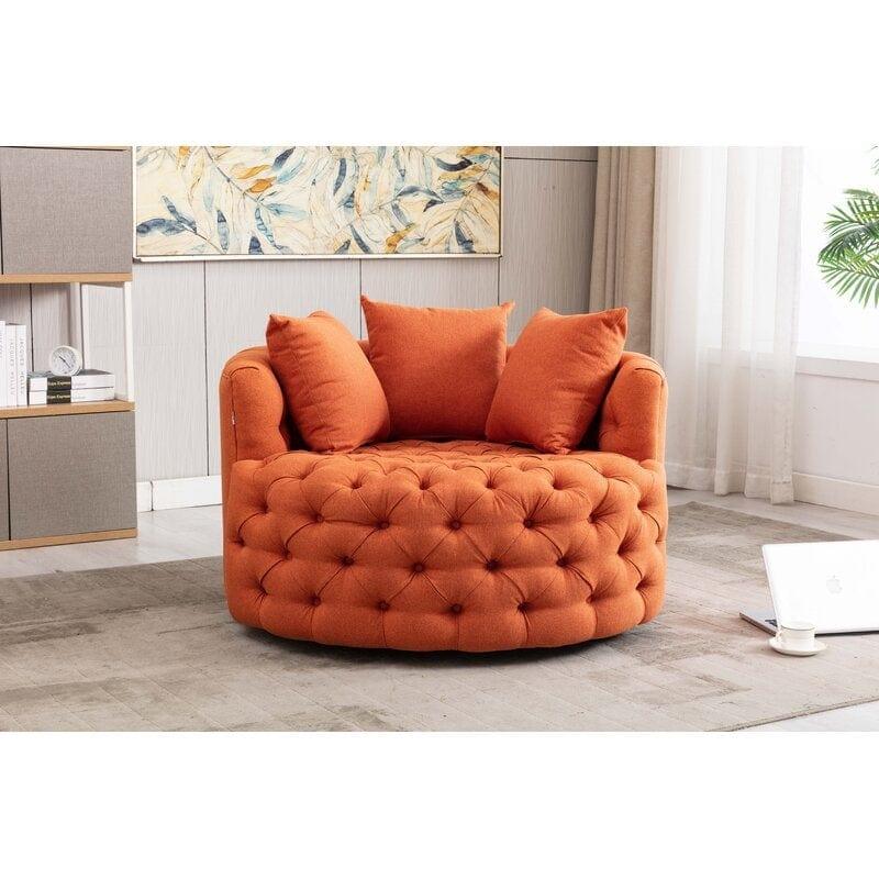 Wide Tufted Barrel chair Tufted Arm Chair