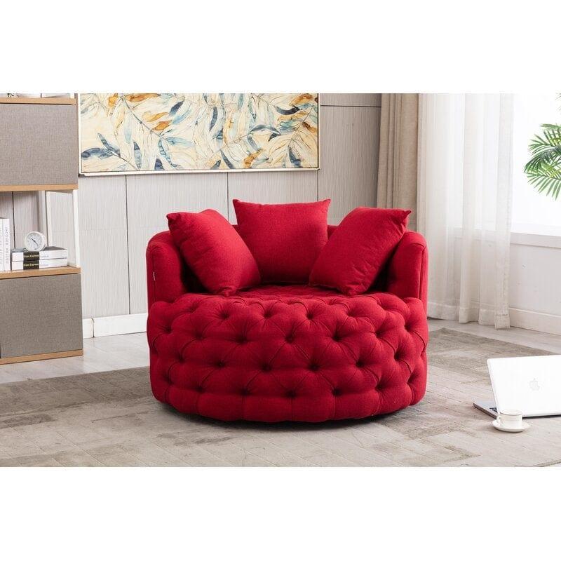 Wide Tufted Barrel chair Tufted Arm Chair