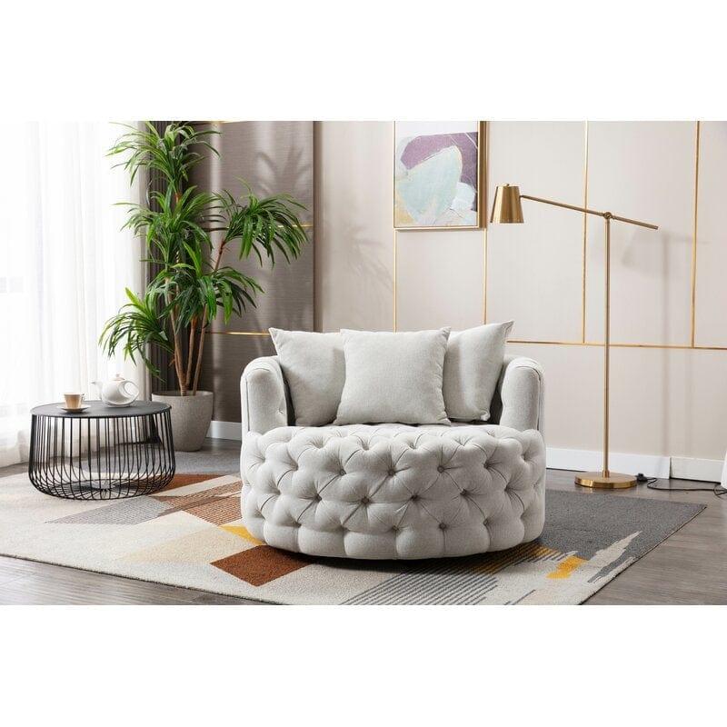 Wide Tufted Barrel chair Tufted Arm Chair