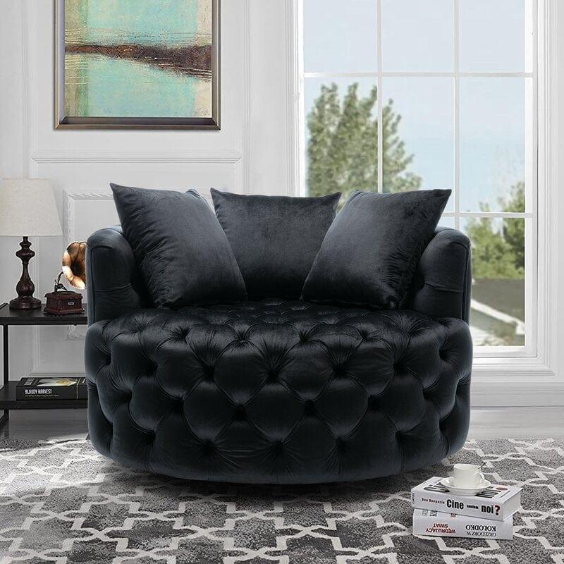 Wide Tufted Barrel chair Tufted Arm Chair
