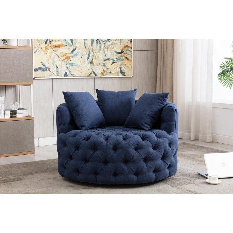 Wide Tufted Barrel chair Tufted Arm Chair