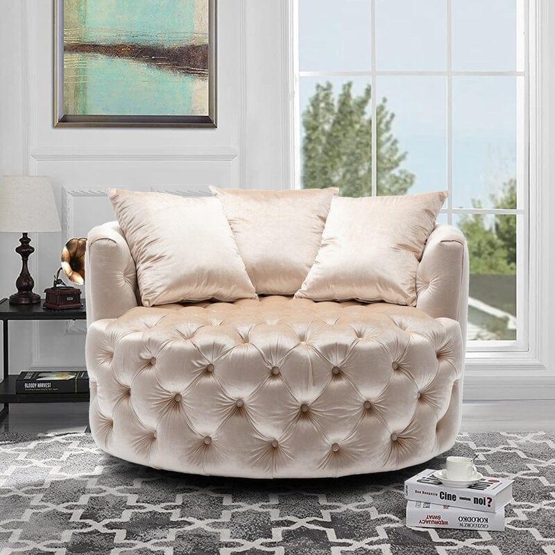 Wide Tufted Barrel chair Tufted Arm Chair
