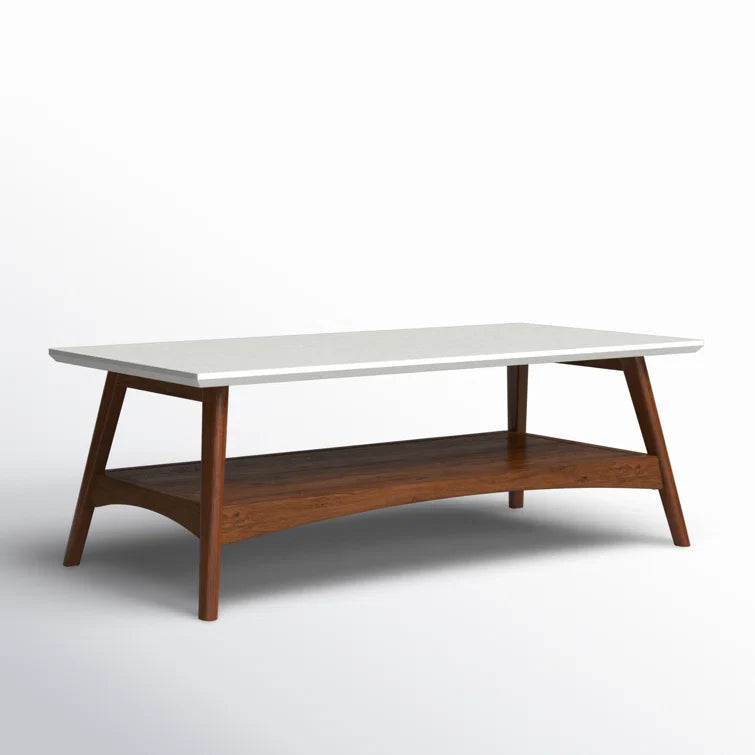 Modern Coffee Table with Open Shelf & White Top