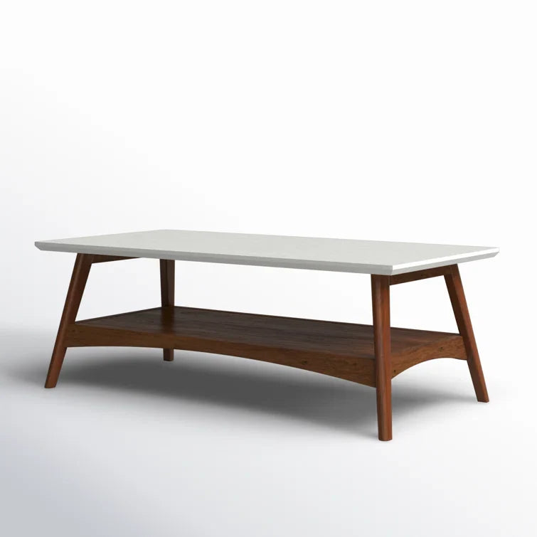 Modern Coffee Table with Open Shelf & White Top