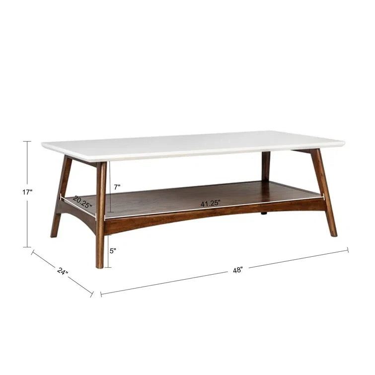Modern Coffee Table with Open Shelf & White Top