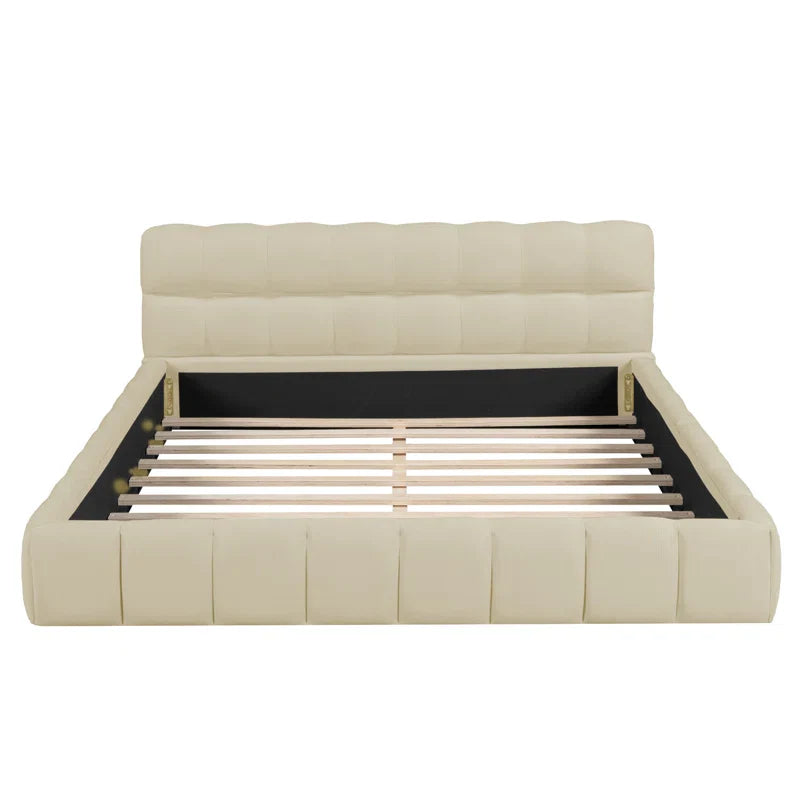 Queen Size Upholstered Platform Bed With Thick Fabric, Grounded Bed With Solid Frame