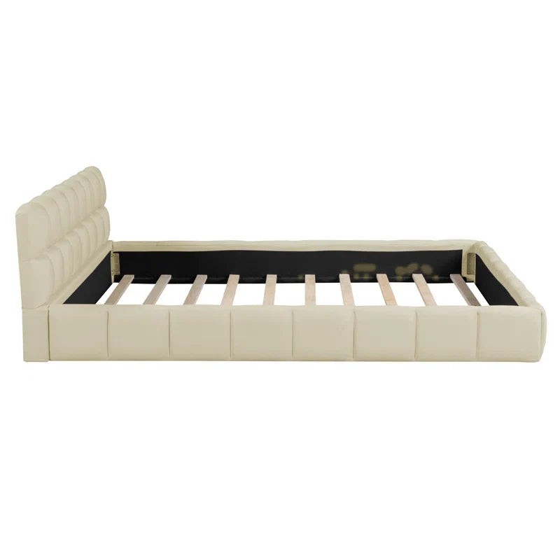 Queen Size Upholstered Platform Bed With Thick Fabric, Grounded Bed With Solid Frame
