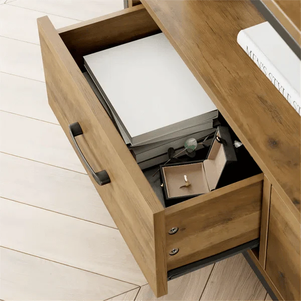 Industrial Console Table with Drawers & Shelves
