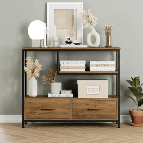Industrial Console Table with Drawers & Shelves