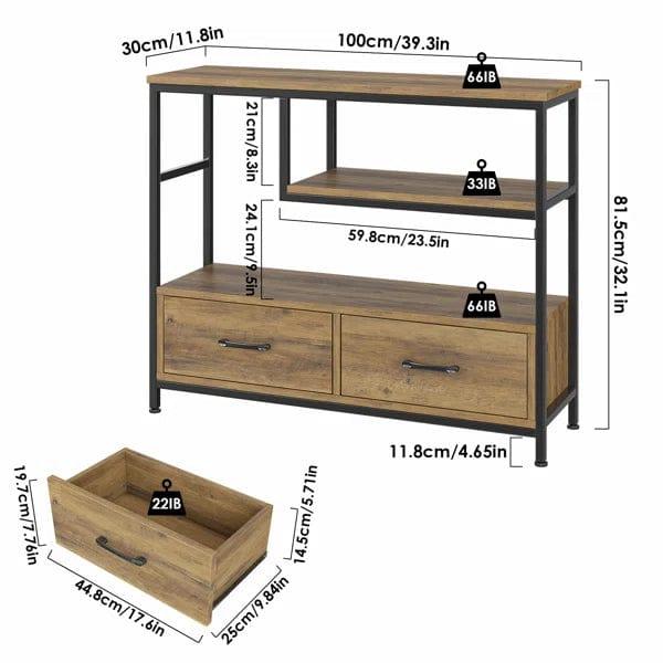 Industrial Console Table with Drawers & Shelves