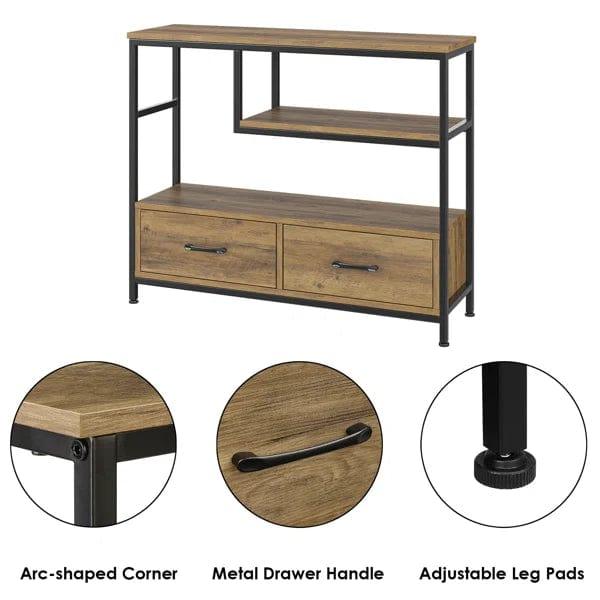 Industrial Console Table with Drawers & Shelves