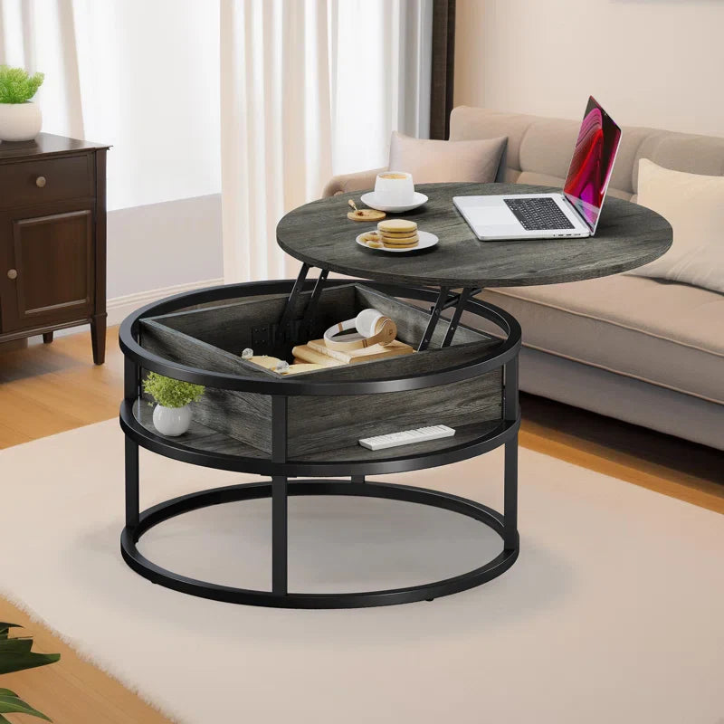 Lift Top Extendable Round Frame Coffee Table with Storage