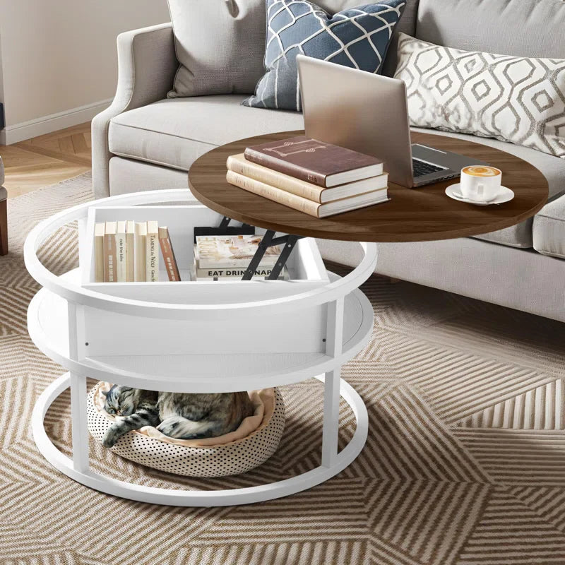 Lift Top Extendable Round Frame Coffee Table with Storage