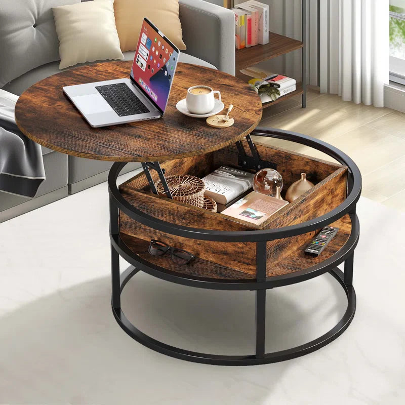 Lift Top Extendable Round Frame Coffee Table with Storage
