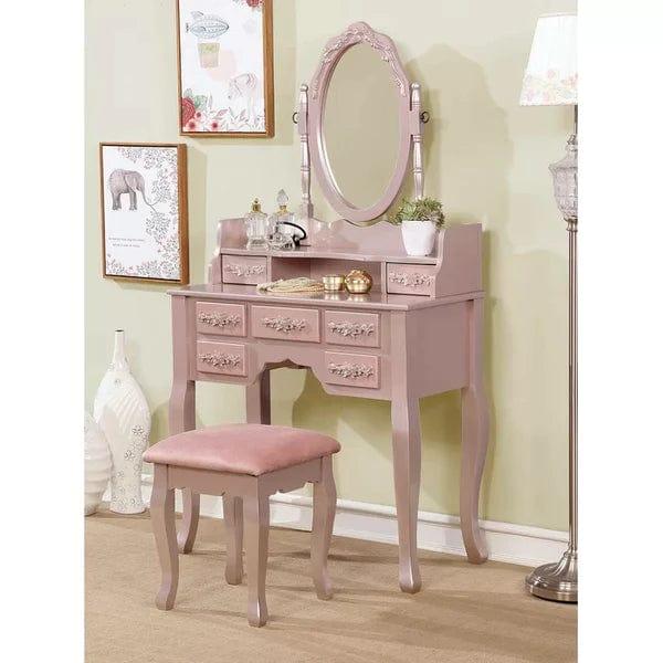 Zoey Vanity Dressing Table with Oval Mirror & Stool – Classic White Wood