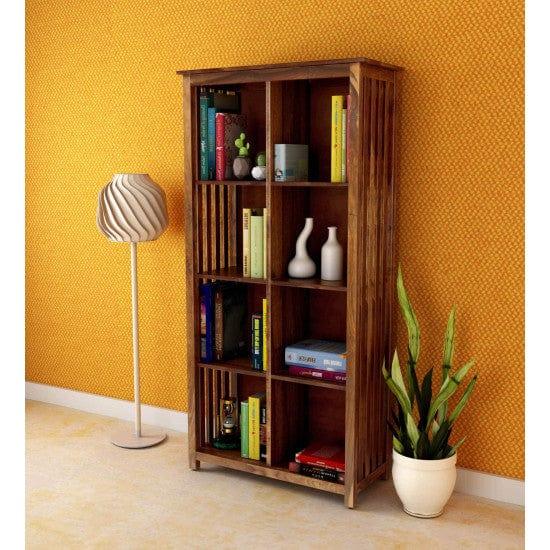 Solid Sheesham Wood Large Vertical Bookshelf Strip Design (Standard, Honey Finish)