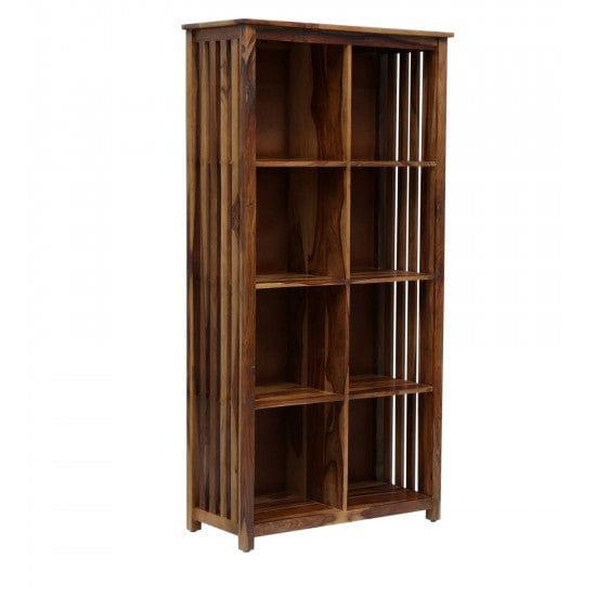 Solid Sheesham Wood Large Vertical Bookshelf Strip Design (Standard, Honey Finish)